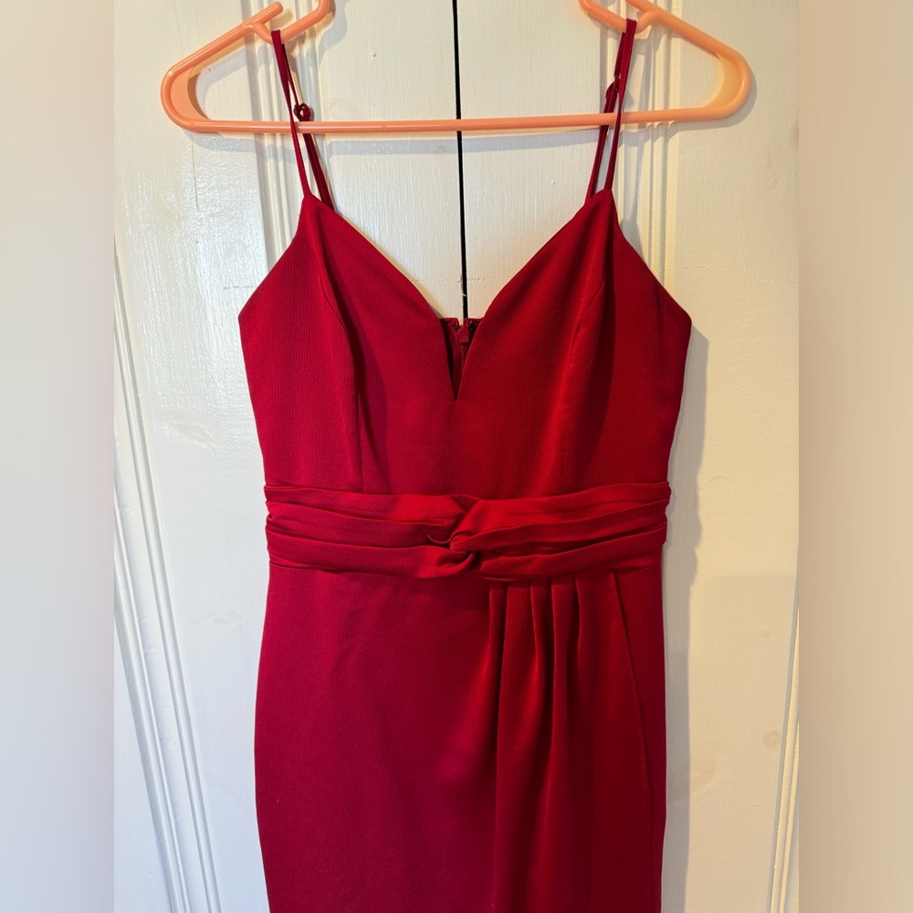 Red satin spaghetti strap dress